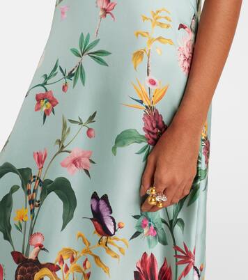 Swing feather-trimmed silk twill maxi dress | La DoubleJ