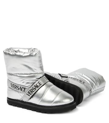 Logo snow boots in silver Versace Kids Mytheresa