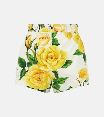 Shorts a vita alta in cotone con stampa | Dolce&Gabbana