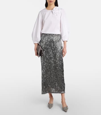 Blusa en mezcla de algodón con aplique floral | Carolina Herrera