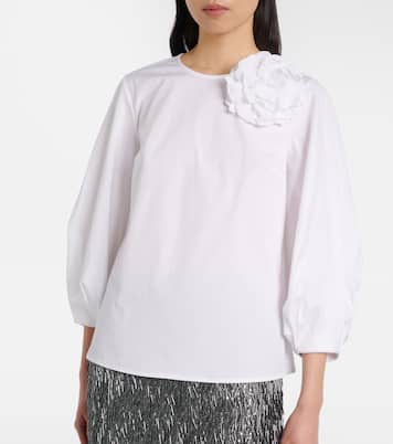 Blusa en mezcla de algodón con aplique floral | Carolina Herrera