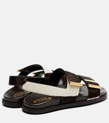 Zebra-print calf hair slingback sandals | Tod's