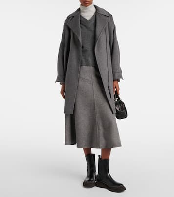 Falda midi de mezcla de lana de tiro medio | Brunello Cucinelli