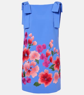 Abito corto in crêpe con ricamo floreale | Carolina Herrera