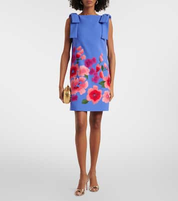 Abito corto in crêpe con ricamo floreale | Carolina Herrera