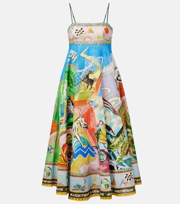 Lucky Pace printed linen midi dress | Alémais