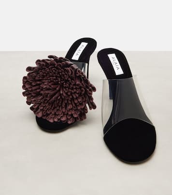 Dahlia 90 asymmetric floral-appliqué mules | Alaïa