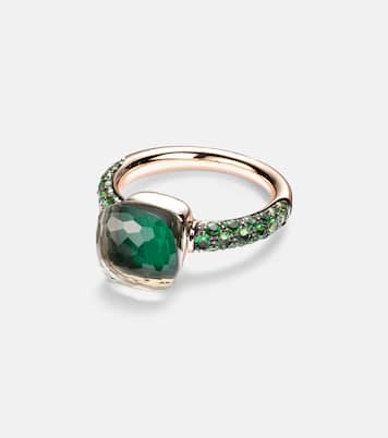 Bague Nudo en or rose et blanc 18 ct avec malachite, prasiolite et tsavorite | Pomellato