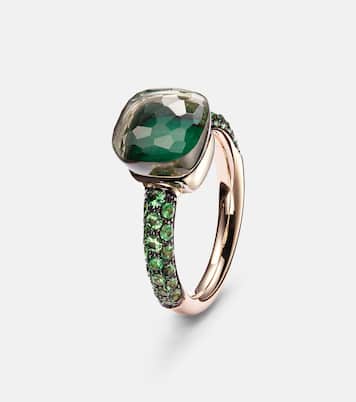 Bague Nudo en or rose et blanc 18 ct avec malachite, prasiolite et tsavorite | Pomellato