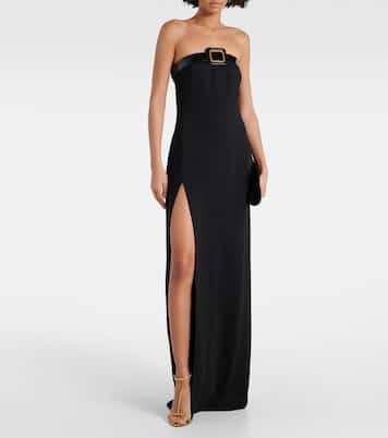 Buckle-detail strapless sablé gown | Tom Ford