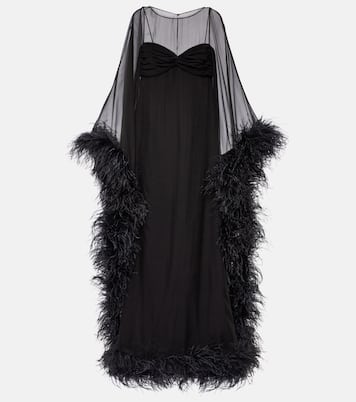 Robe longue en soie à plumes | Valentino