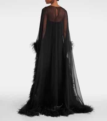 Robe longue en soie à plumes | Valentino