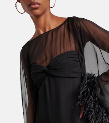 Robe longue en soie à plumes | Valentino