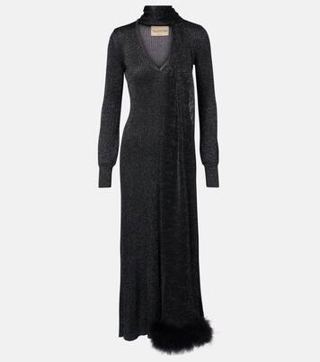 Feather-trimmed lamé maxi dress | Valentino