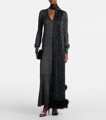 Feather-trimmed lamé maxi dress | Valentino
