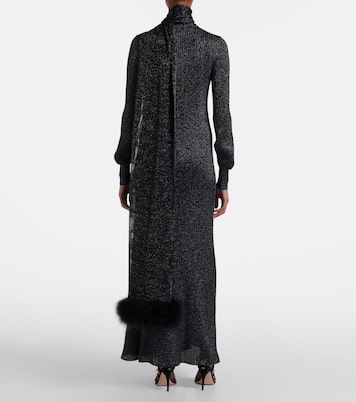 Feather-trimmed lamé maxi dress | Valentino