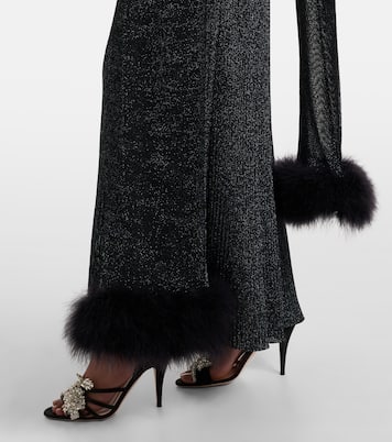 Feather-trimmed lamé maxi dress | Valentino