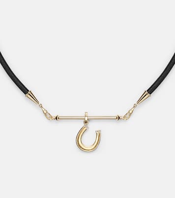 18kt gold and leather pendant necklace with diamonds | Marie Lichtenberg