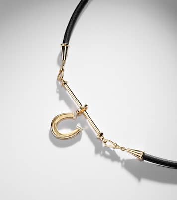 18kt gold and leather pendant necklace with diamonds | Marie Lichtenberg