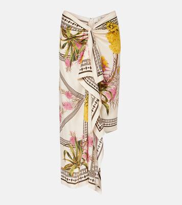 Asymmetric draped printed twill midi skirt | Blumarine