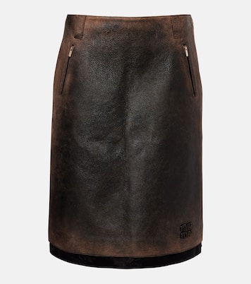 Suede-trimmed leather midi skirt | Miu Miu