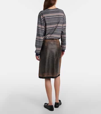 Suede-trimmed leather midi skirt | Miu Miu