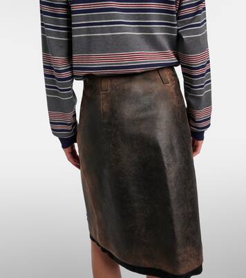 Suede-trimmed leather midi skirt | Miu Miu