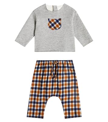 Baby checked cotton top and pants set | Il Gufo