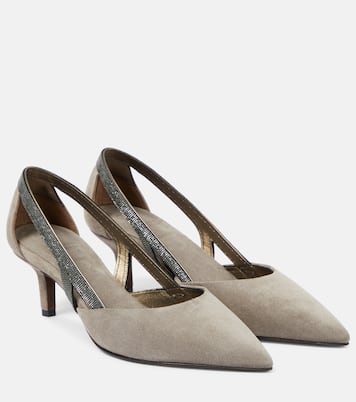 Verzierte Slingback-Pumps aus Veloursleder | Brunello Cucinelli
