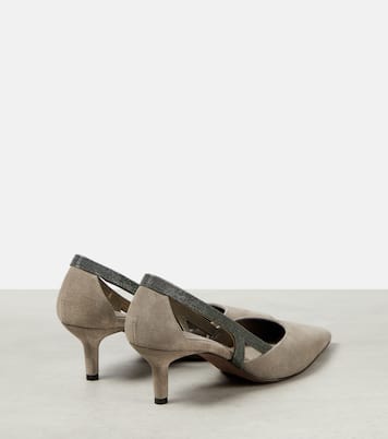 Verzierte Slingback-Pumps aus Veloursleder | Brunello Cucinelli