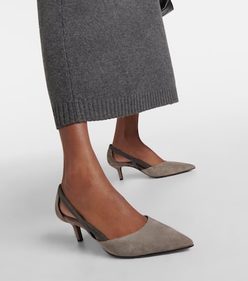 Suede slingback pumps in grey Brunello Cucinelli Mytheresa