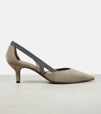 Verzierte Slingback-Pumps aus Veloursleder | Brunello Cucinelli