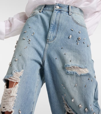 Jeans a gamba larga con cristalli | Xu Zhi