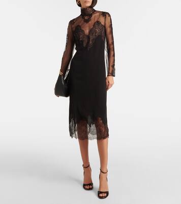 Abito midi in georgette con pizzo | Valentino