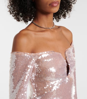 Sequined off-shoulder minidress | Self-Portrait