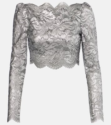 Top raccourci en dentelle à fleurs | Rabanne