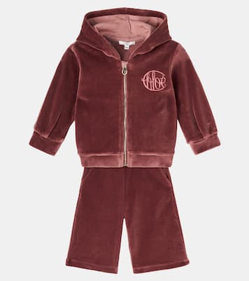 Baby set of cotton velvet hoodie and sweatpants | Chloé Kids