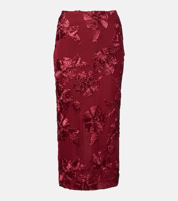 Floral-appliqué mesh pencil skirt | Rotate