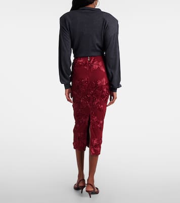Floral-appliqué mesh pencil skirt | Rotate