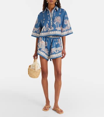 Chemise raccourcie Acacia imprimée en lin | Alémais