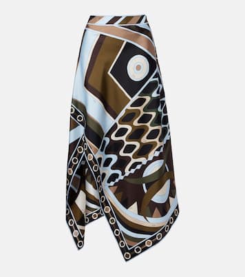 Vivara asymmetric silk twill midi skirt | Pucci