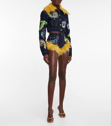 Mohair-trimmed cropped denim jacket | Area