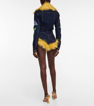 Mohair-trimmed cropped denim jacket | Area