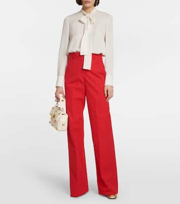 Pantaloni a vita alta e gamba larga in cotone | Valentino