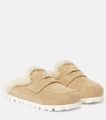 Slippers in suede e shearling | Miu Miu