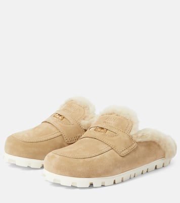 Slippers in suede e shearling | Miu Miu