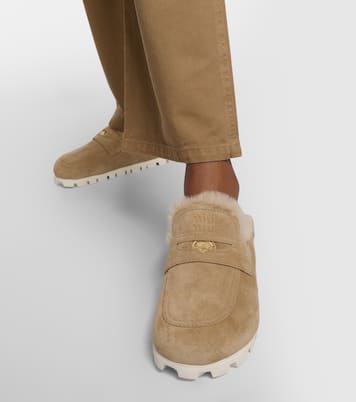 Slippers in suede e shearling | Miu Miu
