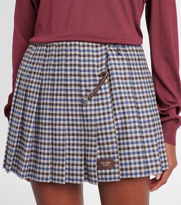 Minigonna in twill di lana a quadri | Prada