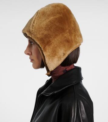 Belmer leather-trimmed shearling hat | Acne Studios