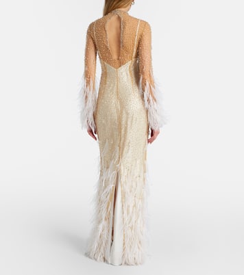Mia embellished feather-trimmed tulle gown | Clio Peppiatt